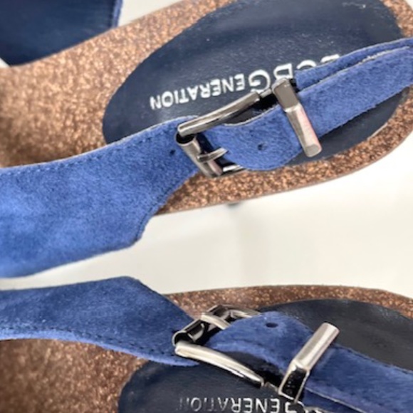 BCBGeneration Shoe Greer Open Toe Criss Cross Strap High Heel Blue Suede - Picture 5 of 7